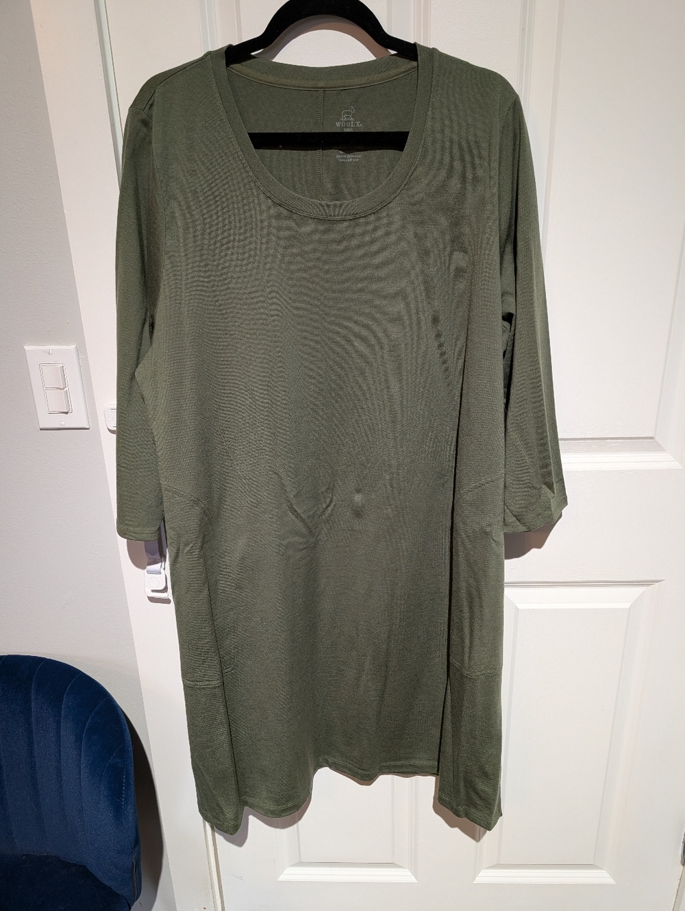 1x woolx long sleeve olive green merino wool dress